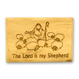 Jewish Magnet made of olive wood and engraved with the scripture The Lord is my Shepherd