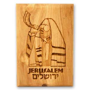 Israel Magnets made of olive wood engraved with a Shofar Player.