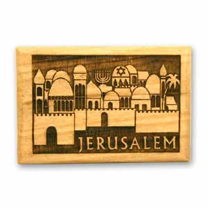 Olive Wood Magnet featuring ancient Jerusalem.