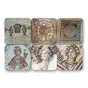 Ancient Mosaic Drink Coasters, Set of 6