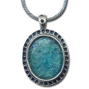 Sterling Silver and Roman Glass Pendant by Michal Kirat
