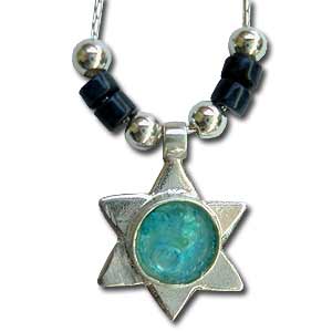 Sterling Silver and Roman Glass Star of David Pendant by Michal Kirat