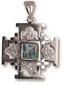 Cruz de Jerusalén - Dije de plata con vidrio romano