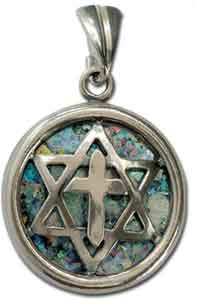 Sterling Silver Roman Glass Messianic Star Pendant