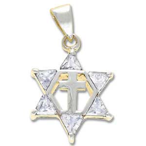 Sterling Silver Messianic Star Pendant with Clear Crystals