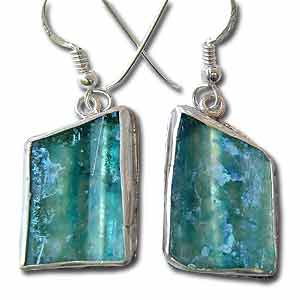 Sterling Silver and Roman Glass Geometric Earrings by Michal Kirat
