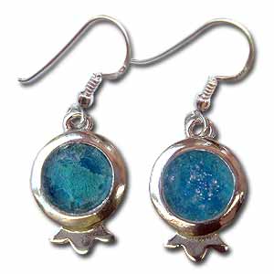 Sterling Silver and Roman Glass Pomegranate Earrings by Michal Kirat