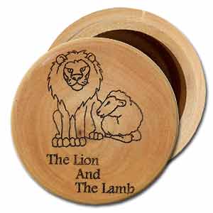 Lion and the Lamb Round Olive Wood Boxes with Lids