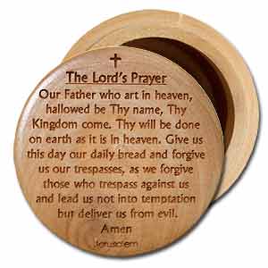 The Lord's Prayer Round Olive Wood Box with Lid