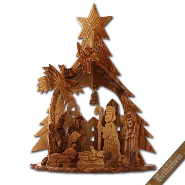 Olive Wood Nativity Scene: Christmas Ornaments at JesusBoat.com