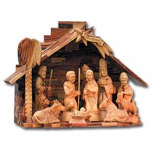Large Olive Wood Religious Christmas Ornaments of Nativity Scene