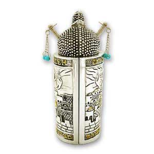 Medium Sephardic Torah Scroll with a Silver and Gold Plated Case