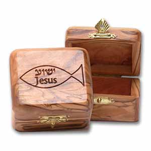 Large Olive Wooden Boxes with Jesus/Yeshua Fish Decoration