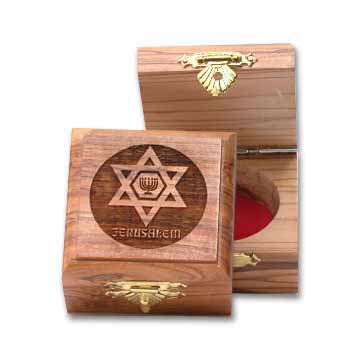Star of David and Menorah Square Olive Wooden Box