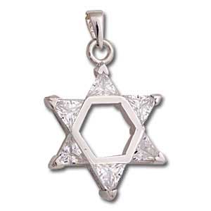 Sterling Silver Star of David Pendant with Clear Crystals