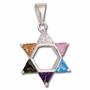 Sterling Silver Star of David Pendant with Multi-Colored Crystals