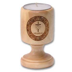 Cross and Dove Olive Wood Candle Holder