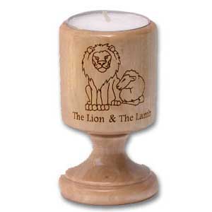 The Lion and the Lamb Olive Wood Candle Holder