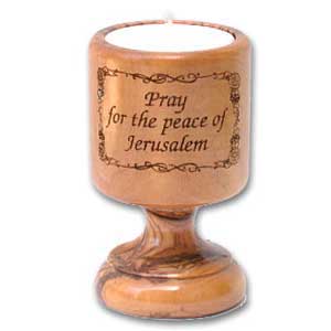 Pray for the Peace of Jerusalem Olive Wood Candle Holder