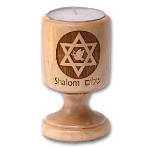 Star of David with Dove Olive Wood Candle Holder