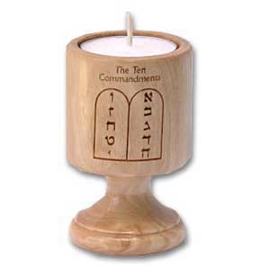 Candelabro de madera de olivo - 10 mandamientos