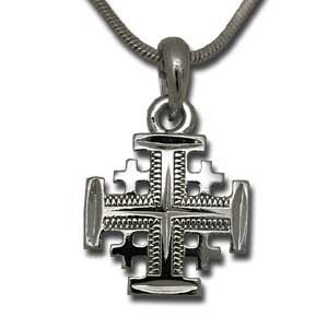 Jerusalem Cross Pendant. Rhodium.