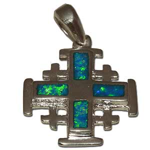 Jerusalem Cross Pendant. Synthetic Opal.