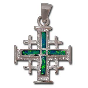 Jerusalem Cross Pendant. Sterling Silver with Gilson Opal