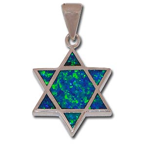 Star of David Double-Sided Pendant. Two Hues of Synthetic Opal.