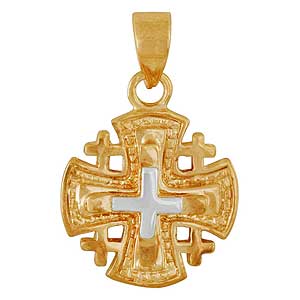 Colgante  la cruz de Jerusalén, gold-filled en tres tonos