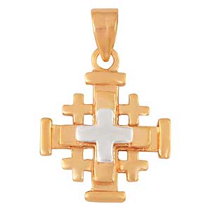 Gold-filled Tri-colored Jerusalem Cross Pendant