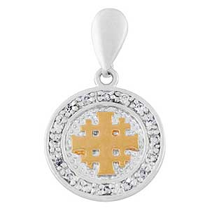 Gold-filled Medallion Jerusalem Cross Pendant with Zircons