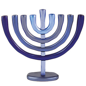 Yair Emanuel Classic Hanukkah Menorah in Blue Tones, Anodized Aluminum