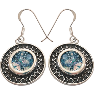 Sterling Silver Earrings Set with Roman Glass