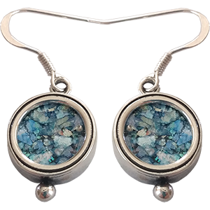 Round Sterling Silver and Roman Glass Earrings