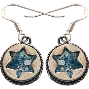 Sterling Silver Star of David Earrings with Roman Glass