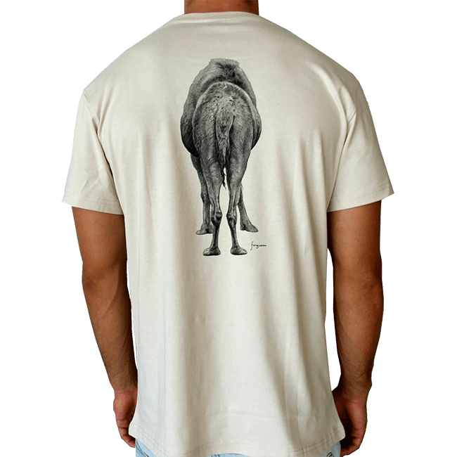 Camel Coming and Going T-Shirt. 100% Cotton. Off-white T-Shirt. Unisex sizes.