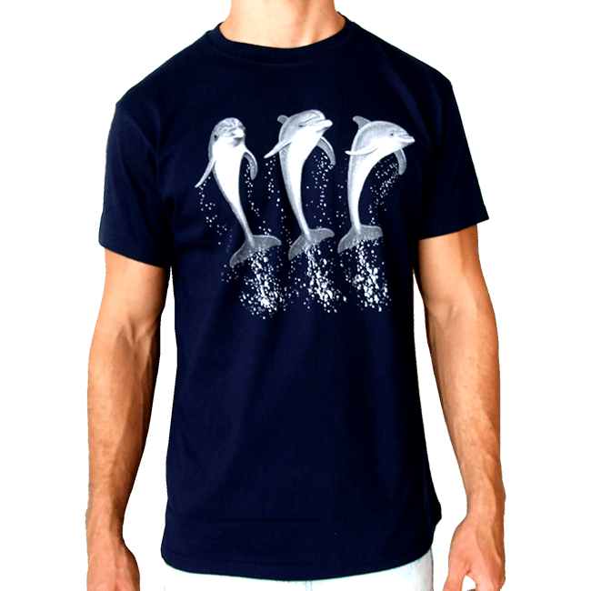 Three Dolphins T-Shirt. 100% Cotton T-Shirt. Blue or Light Blue. Unisex ...