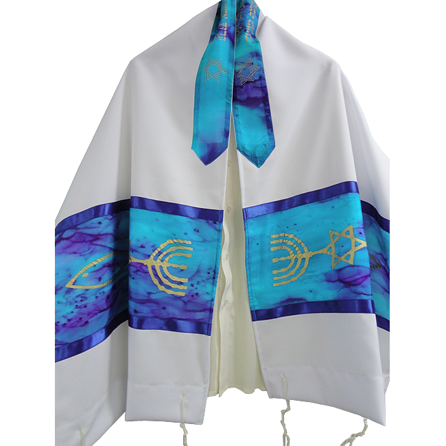 Galilee Silk Turquoise Messianic Tallit - Silk on Rayon