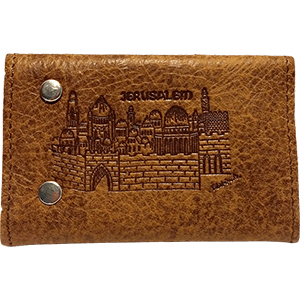 Brown Leather Key and Card Holder with Jerusalem