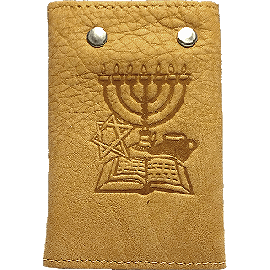 Tan Leather Key and Card Holder with JesusBoat Logo