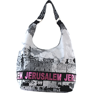 Bolso  de tela con diseño de  Jerusalen en tela metalica Rosa