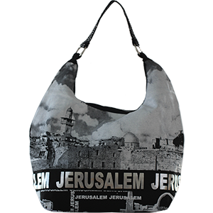Bolso Hobo grande con imagen de Jerusalen en color plateado.