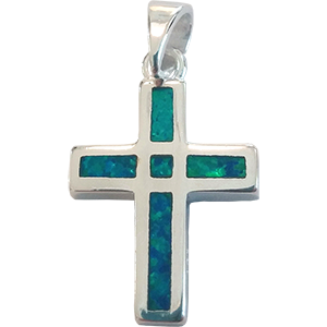 Sterling Silver Reversible Opal Cross Pendant