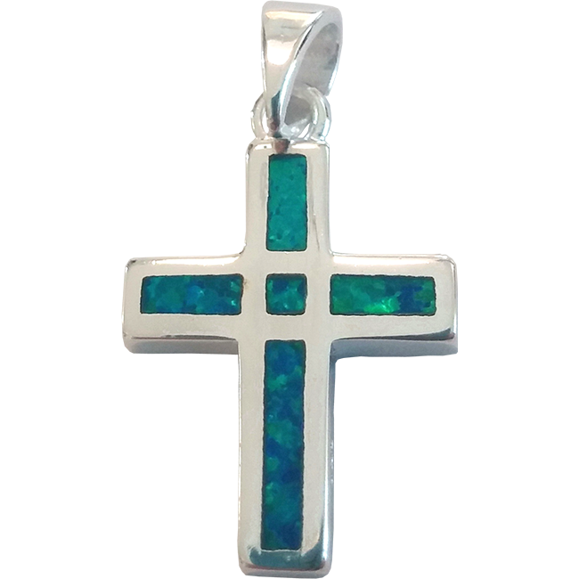 Reversible Synthetic Opal Cross Pendant