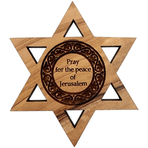 Pray for the Peace of Jerusalem Olive Wood David's Star Magnet