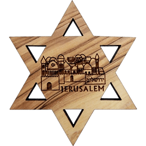 Imán Artístico de estrella de David de madera de olivo de Jerusalén