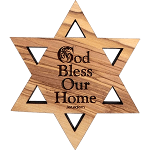 God Bless Our Home Olive Wood David's Star Magnet