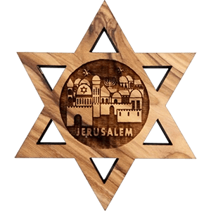 Imán de estrella de David de Jerusalén de madera de olivo