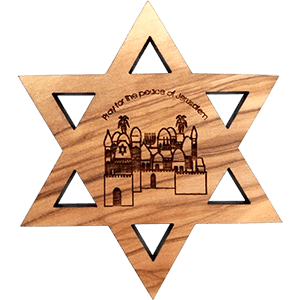 Psalm 122:6 & Jerusalem David's Star Olive Wood Magnet